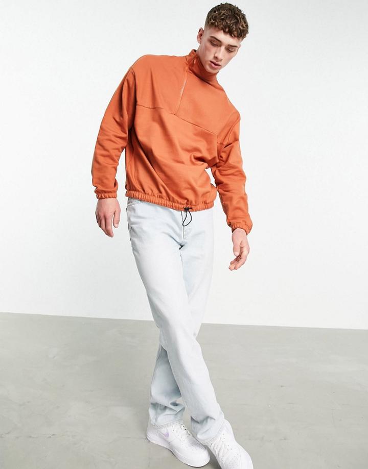 Asos Design Organic Set Oversized Half Zip Sweatshirt In Brown