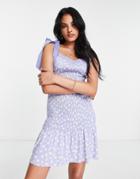 French Connection Smocked Mini Dress With Tie Shoulder And Ruffle Hem In Ditsy Floral-yellow