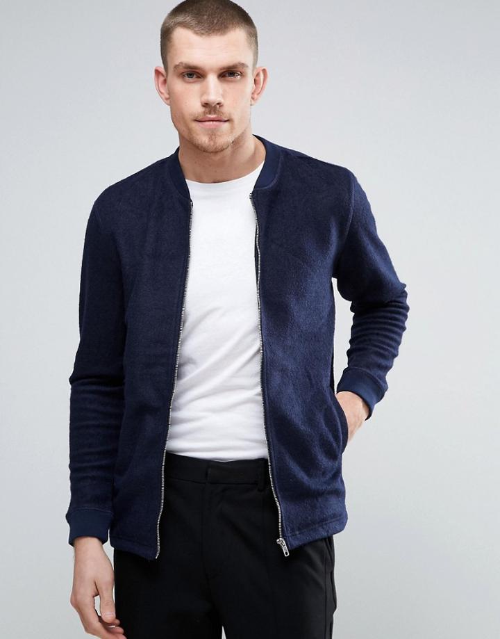 Minimum Wool Blend Formal Bomber Jacket - Navy