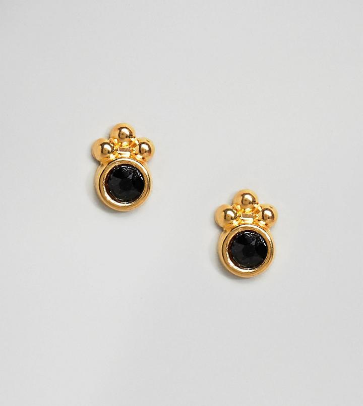 Asos Gold Plated Sterling Silver Black Stone And Ball Detail Stud Earrings - Gold