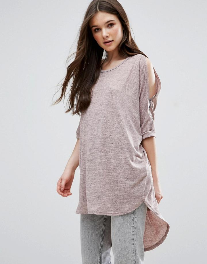 Qed London Cold Shoulder Drape Top - Pink