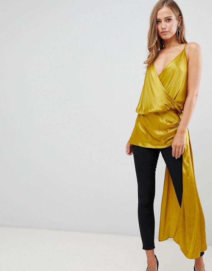 Asos Edition Drape Side Wrap Top In Satin - Green
