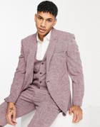 Asos Design Wedding Slim Suit Jacket In Rust Crosshatch-red