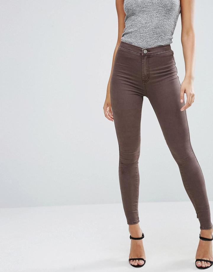 Asos Rivington High Waist Denim Jeggings In Coffee Wash - Brown