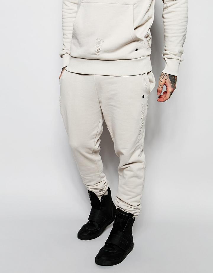 Criminal Damage Distressed Joggers - Light Nude