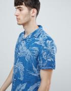 Tommy Hilfiger Short Sleeve Indigo Floral Print Shirt Revere Collar In Indigo Blue - Blue
