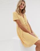 Asos Design Mini V Neck Button Through Smock Dress In Stripe - White