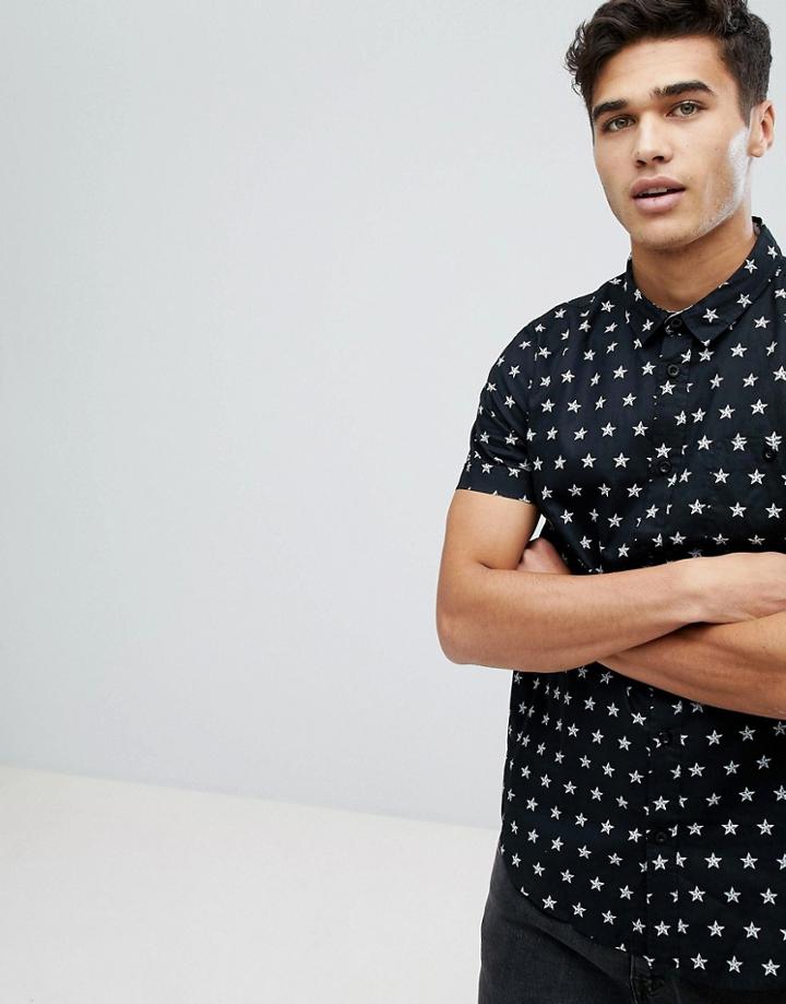 Brave Soul Star Print Shirt - Black