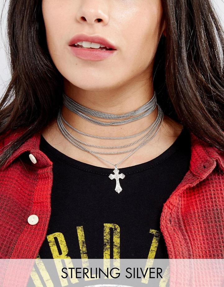 Regal Rose Cross My Heart Multi Layered Cross Charm Choker - Silver