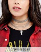 Regal Rose Cross My Heart Multi Layered Cross Charm Choker - Silver
