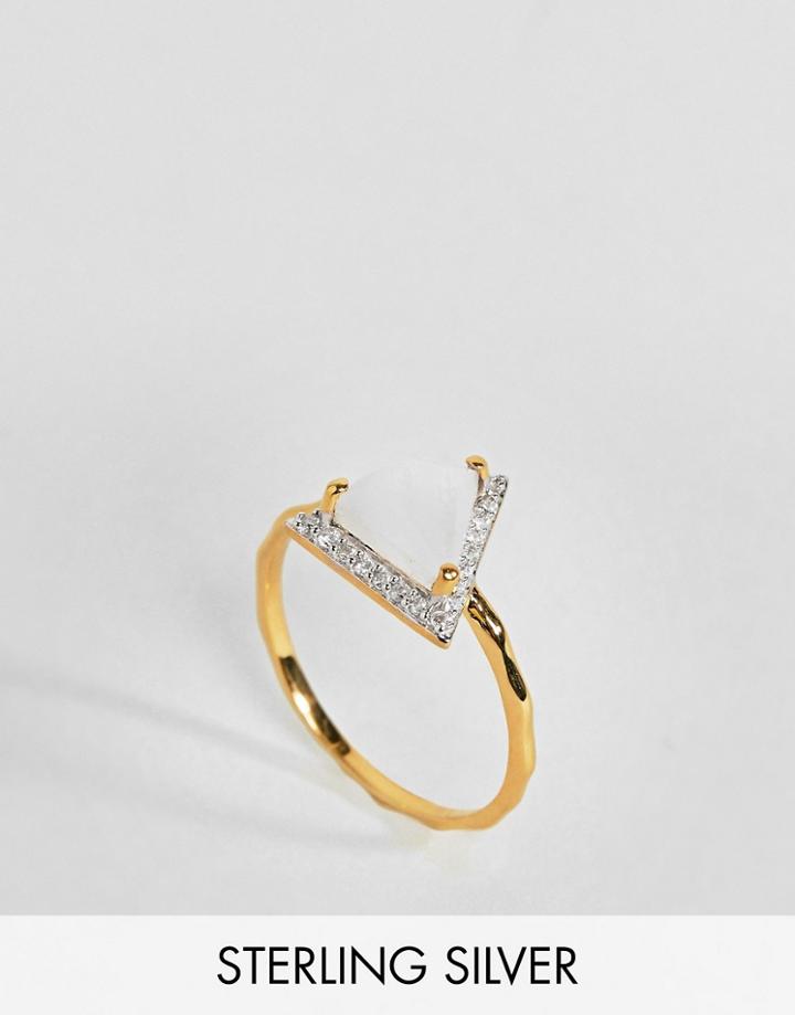 Carrie Elizabeth Diamond Triangle Moonstone Ring - Gold