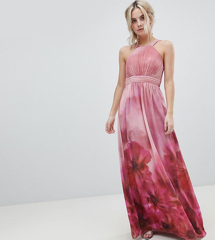 Little Mistress Petite High Neck Full Bloom Floral Maxi Dress - Multi
