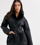 Asos Design Tall Luxe Leather Look Wrap Over Jacket In Black