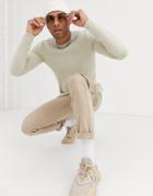 Asos Design Ribbed Sweatshirt In Beige-neutral