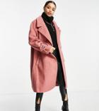 River Island Petite Oversized Double Breasted Maxi Coat In Pink