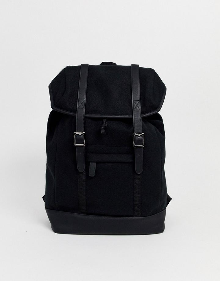 Asos Design Backpack In Black Melton And Double Straps