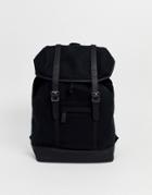 Asos Design Backpack In Black Melton And Double Straps