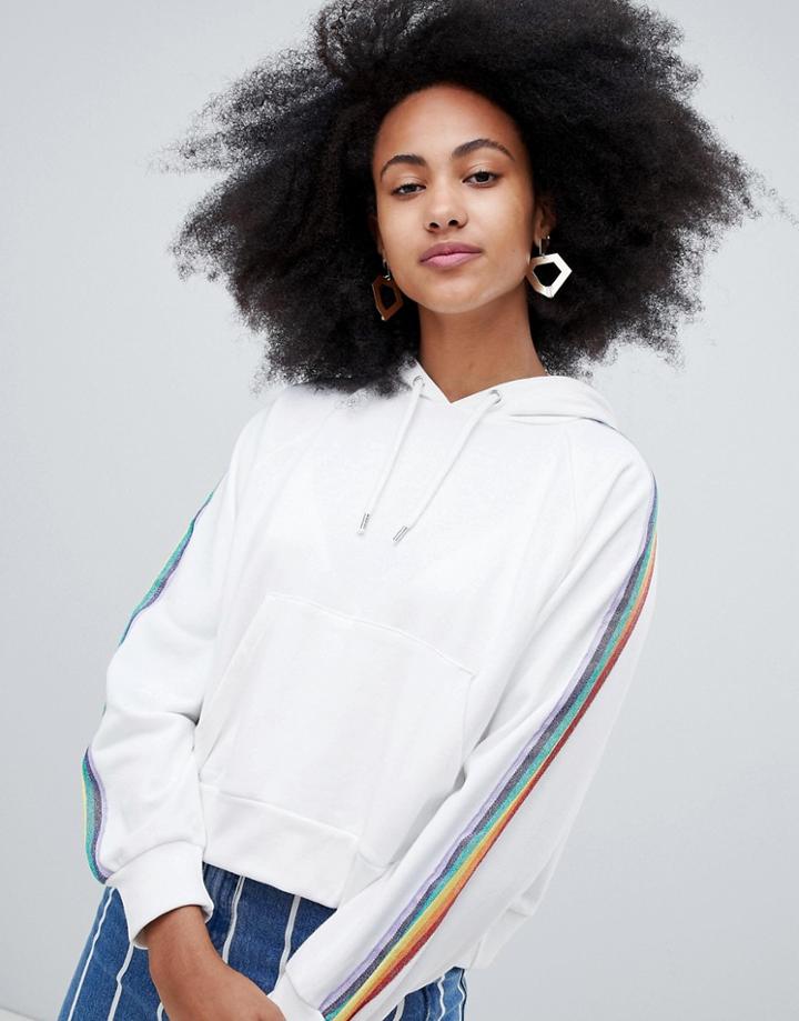 Monki Rainbow Print Hoodie - White