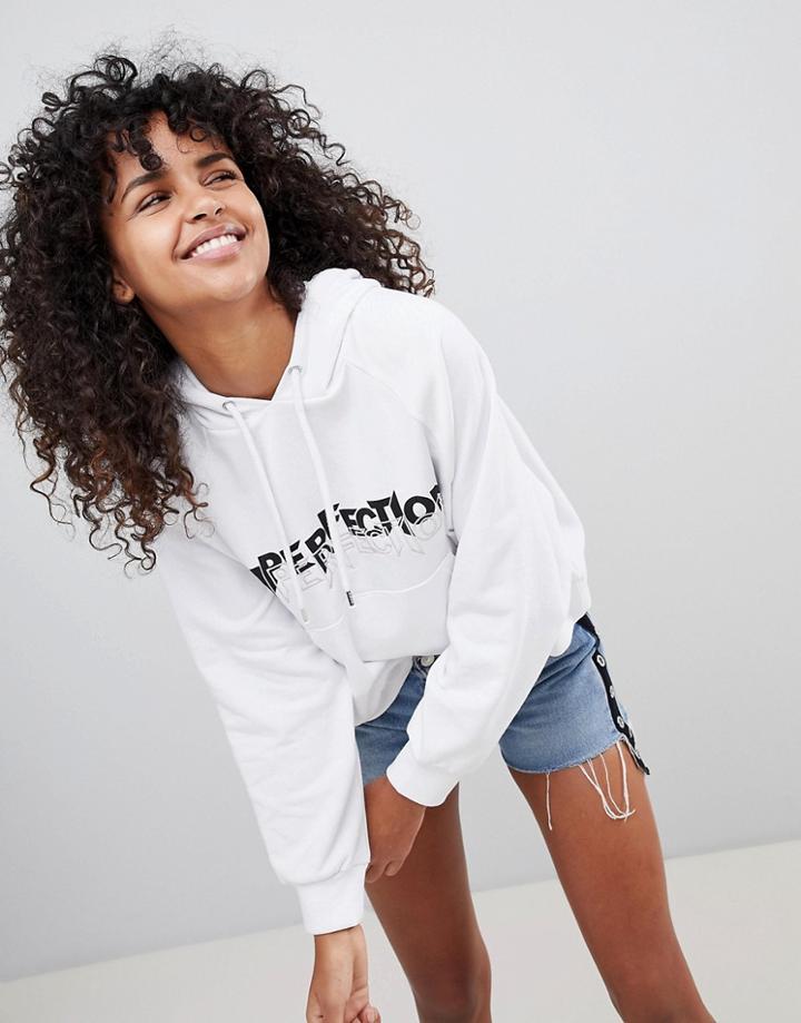 Monki Slogan Hoodie - White