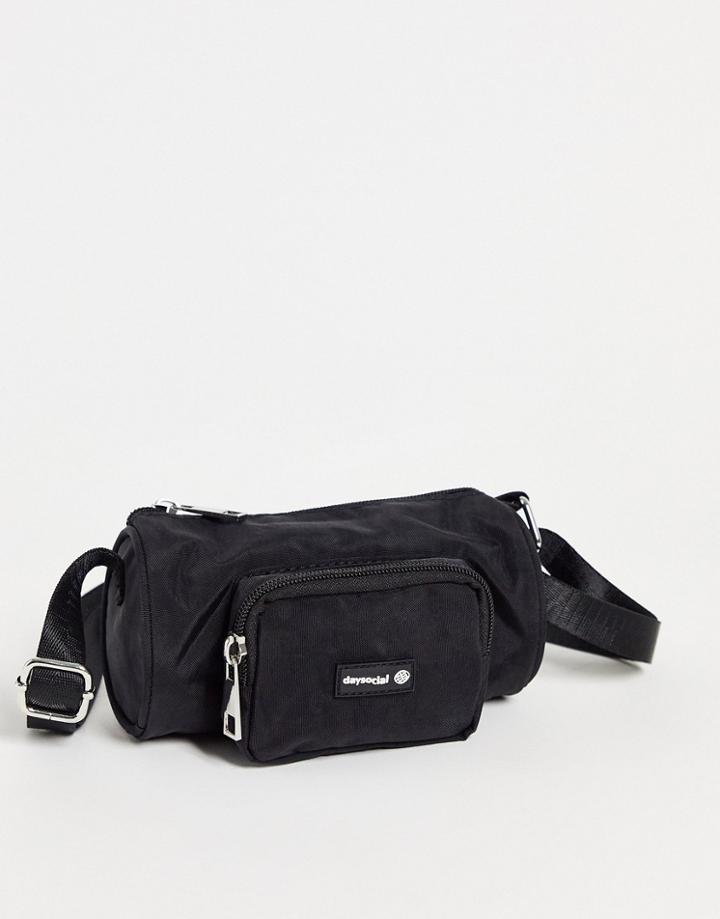 Asos Daysocial Mini Cross Body Barrel Fanny Pack In Black Nylon