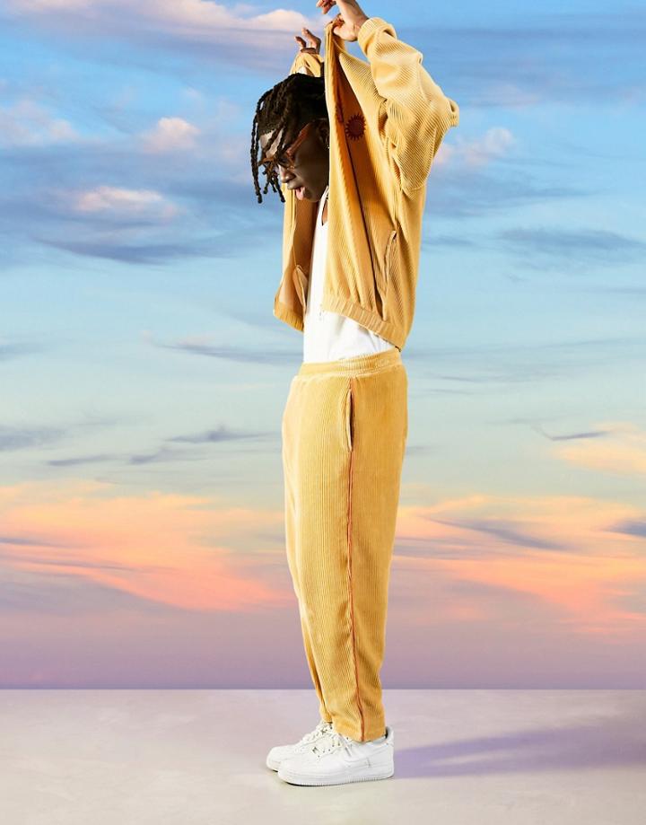 Asos Design Velour Cord Oversized Sweatpants With Fixed Hem & Piping In Beige - Part Of A Set-neutral