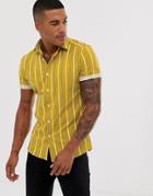 Asos Design Skinny Stripe Shirt In Mustard-yellow