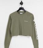 Columbia North Cascades Long Sleeve Cropped T-shirt In Green Exclusive At Asos-white