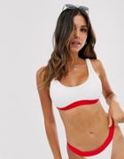 Billabong Sunny Rib Crop Bikini Top In White And Red - White