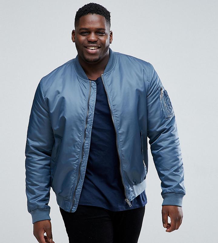 Brave Soul Plus Ma1 Bomber Jacket - Blue
