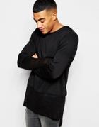 Asos Longline Long Sleeve T-shirt With Sheer Knitted Panel - Black