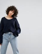 Weekday Scoop Neck Knit Sweater - Navy