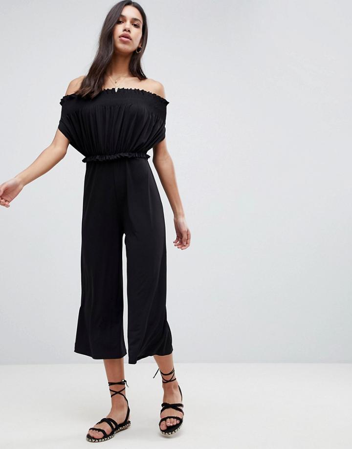 Asos Bardot Jumpsuit In Slinky Jersey - Black