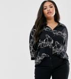 Asos Design Curve Long Sleeve Oversized Shirt In Abstract Horse Print