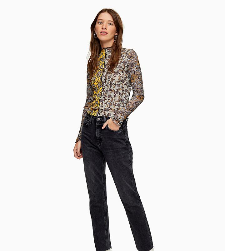 Topshop Tall Straight Leg Jeans In Washed Black