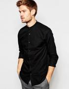 Selected Homme Textured Grandad Collar Shirt In Slim Fit - Black