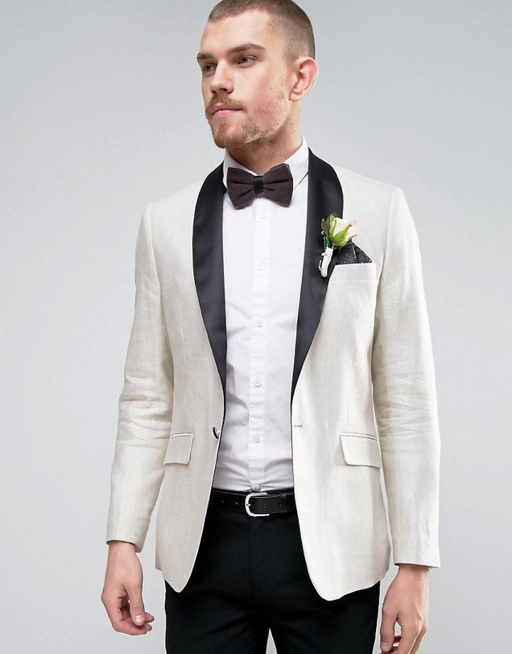Gianni Feraud Wedding Gold Fleck Cream Slim Fit Jacket With Shawl Satin Collar - Gold
