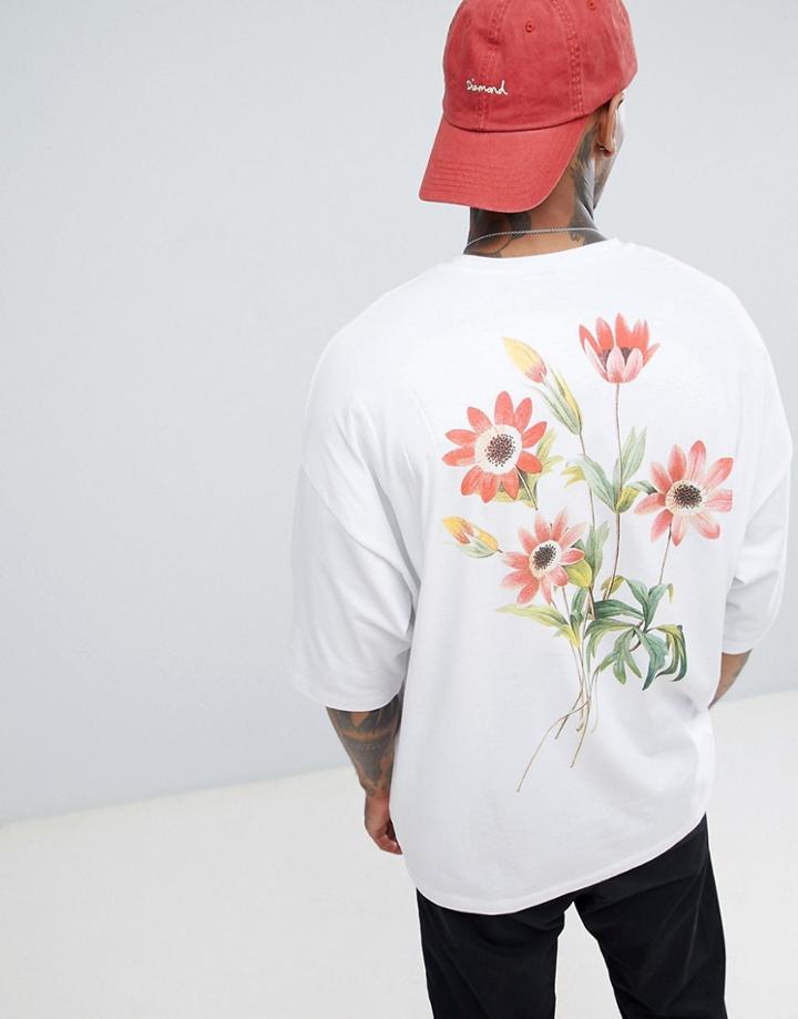 Asos Design Oversized T-shirt With Floral Back Print In Heavyweight Fabric - White
