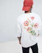 Asos Design Oversized T-shirt With Floral Back Print In Heavyweight Fabric - White