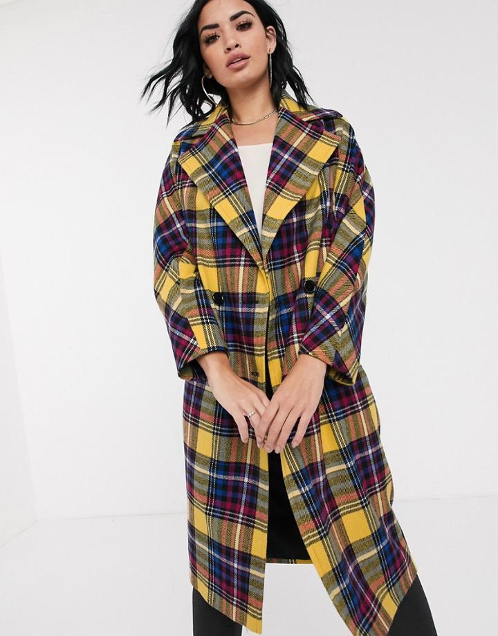 Helene Berman Oversized Check Coat In Wool Blend-yellow