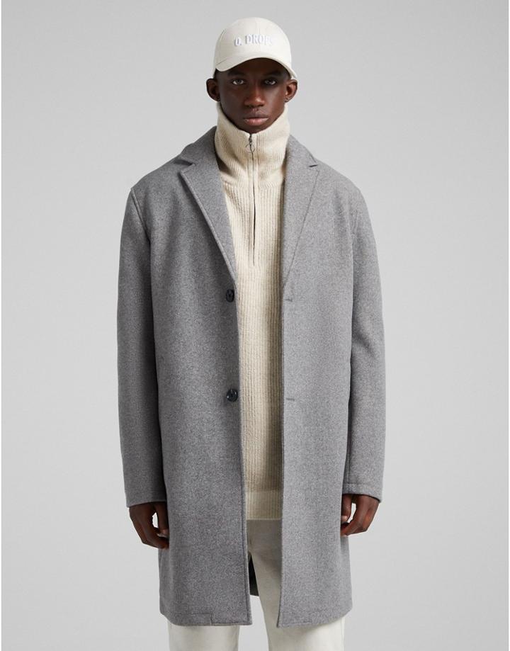 Bershka Overcoat In Gray-grey