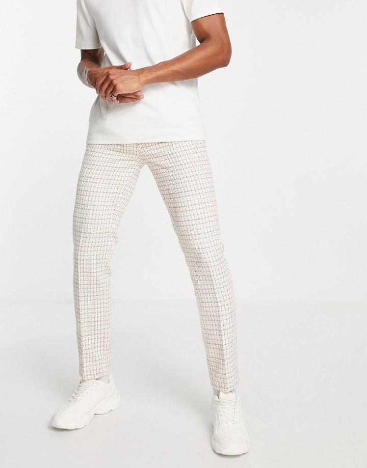 Asos Design Smart Tapered Pants In Pink Boucle Check