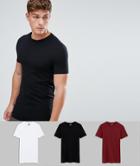 Asos Longline Muscle Fit T-shirt With Crew Neck 3 Pack - Multi