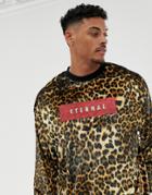 Asos Design Oversized Sweatshirt In Leopard Print With Slogan Text Print - Multi