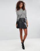 Asos Leather Kilt Skirt With Buckle Detail - Black