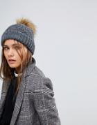 Only Knitted Pom Pom Hat - Gray