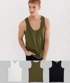 Asos Design 3 Pack Organic Tank In Save-multi