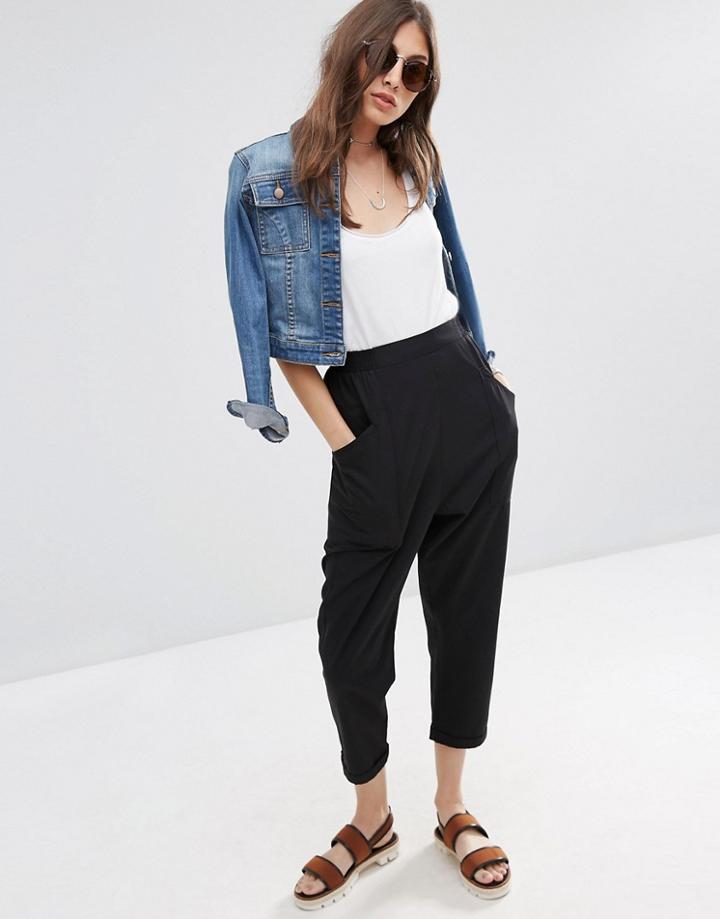 Asos Patch Pocket Peg Pants - Black