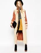 Asos Faux Shearling Coat In Maxi Length - Tan