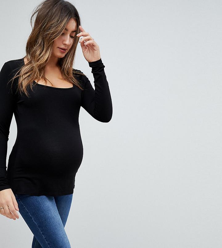 Asos Maternity Square Neck Long Sleeve Tee - Black