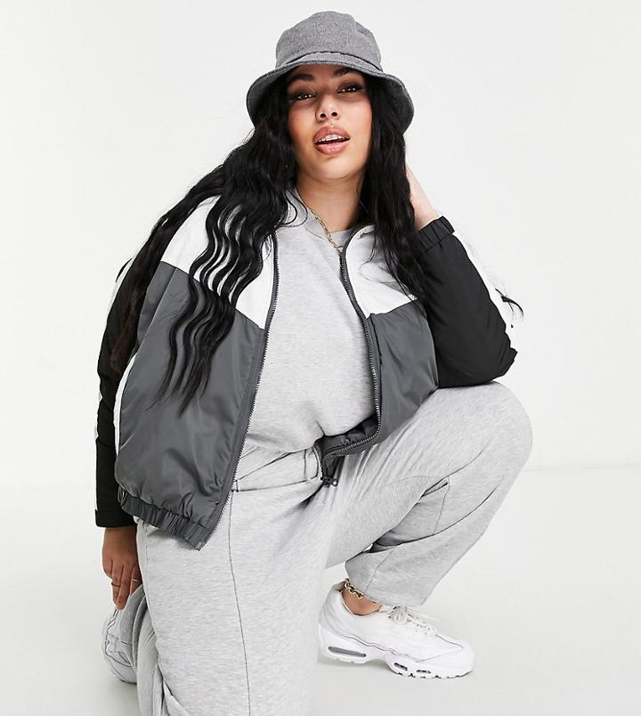 Threadbare Curve Nate Puffer Jacket With Contrast Panels In Gray-multi